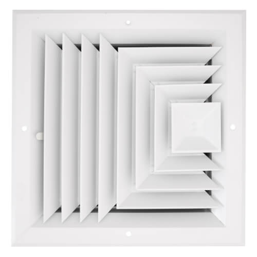 10" x 10" (Wall Opening Size) 3-Way Aluminum Square Ceiling Diffuser (White)