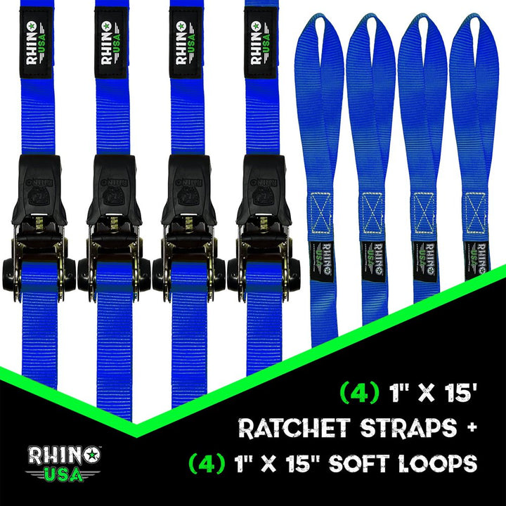 1" X 15' Ratchet Tie-Down Set, 4 Pack