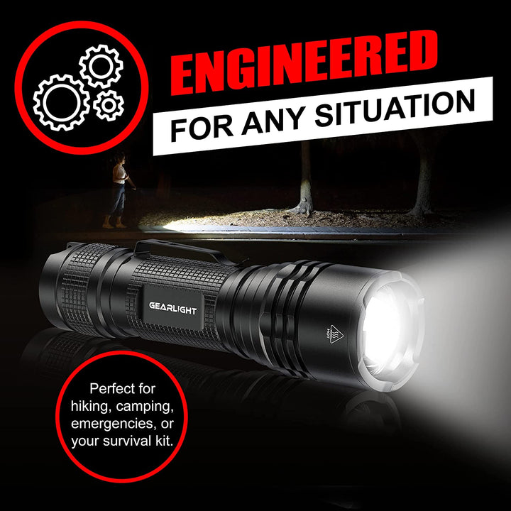TAC LED Flashlight Pack - 2 Super Bright, Compact Tactical Flashlights with High Lumens for Outdoor Activity & Emergency Use - Gifts for Men & Women - Black