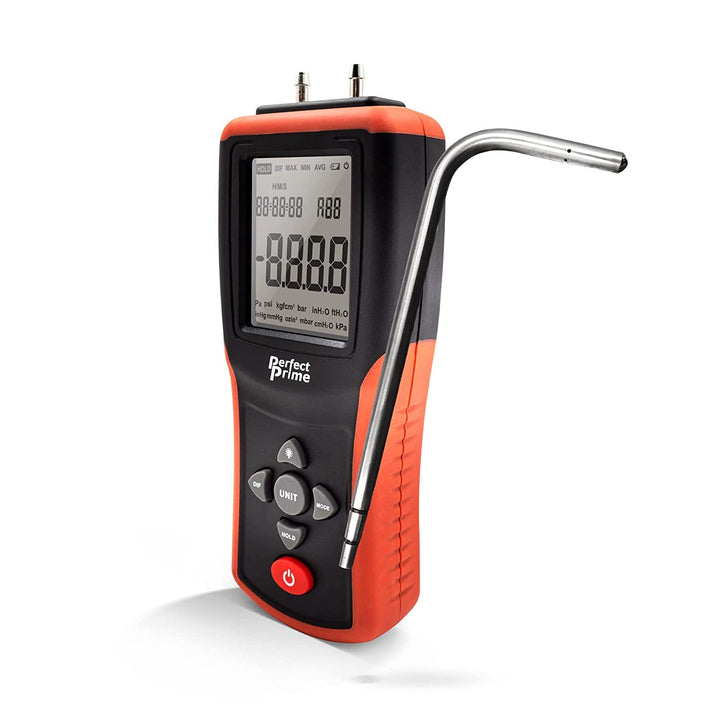 AR1890P1, Digital Air Pressure Manometer to Measure Gauge & Differential Pressure ±13.79Kpa / ±2 Psi / ±55.4 H2O with 304 Stainless Steel Static Tube 5.13" X 2.34" Length