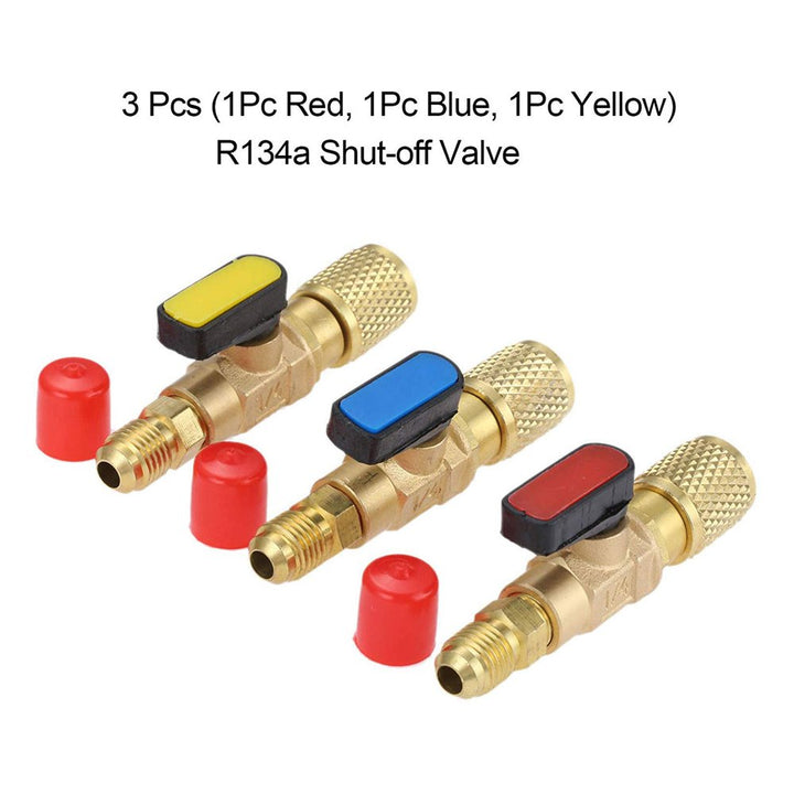 Conditioning Refrigeration Tool 3Pcs/Set Brass R410A Refrigerant Straight Ball Valves AC Charging Hoses Brass 1/4 Inch Male to 1/4 Inch / 5/16 Inch Female Valve