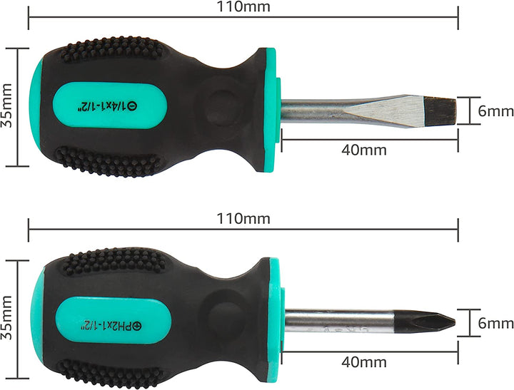4-Piece Stubby Tool Set with Hammer, Screwdrivers and Adjustable Wrench - Turquoise