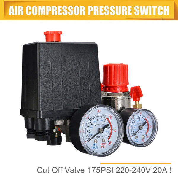 Air Compressor Pressure Switch Control Valve Manifold Regulator W/Gauges Relief