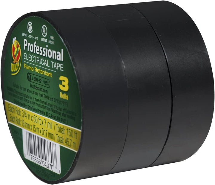 Brand 299004 Professional Electrical Tape, 0.75-Inch by 50-Feet, 3-Pack of Rolls, Black & the Original Brand 394475 Duct Tape, 1-Pack 1.88 Inch X 60 Yard Silver