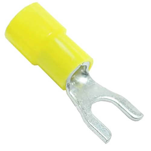 #10 Stud Yellow Vinyl Insulated Spade Terminal - 12-10 AWG (Blister Pack of 100)