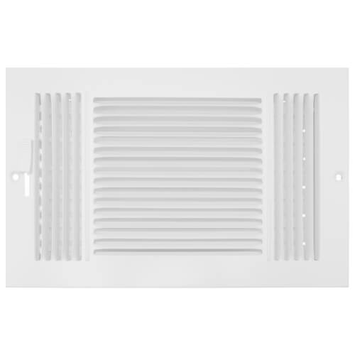 10" x 6" (Wall Opening Size) 3-Way Sidewall/Ceiling Register 1/3" (White)